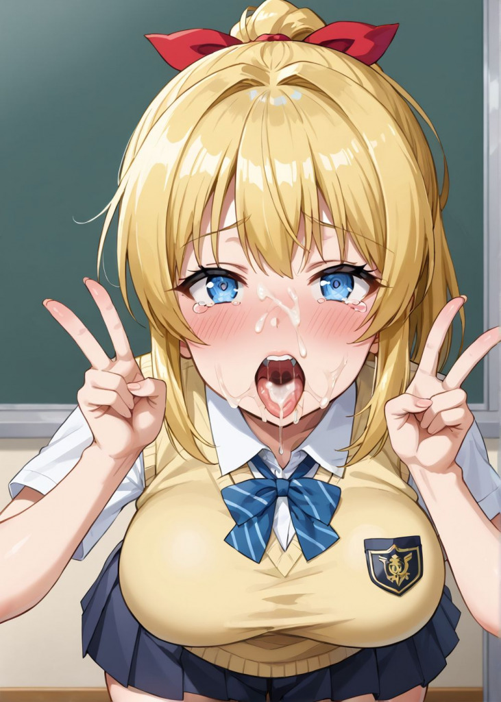 【絢瀬絵里】ダブルピース口内射精